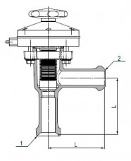 Запирающий клапан угловой, DN 25 RK/RK, с пневматическим управлением