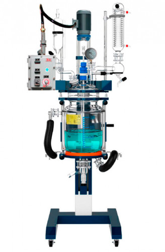 Взрывозащищенный стеклянный реактор GRL-EX 10 литров с подъемно-поворотным механизмом 