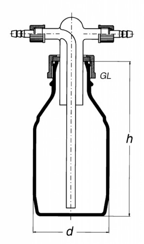 Склянка Дрекселя, 500 мл с крышкой GL45 (с адаптером)