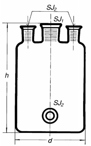 Бутыль Вульфа с 3 горловинами, 1000 мл, с нижним выходом